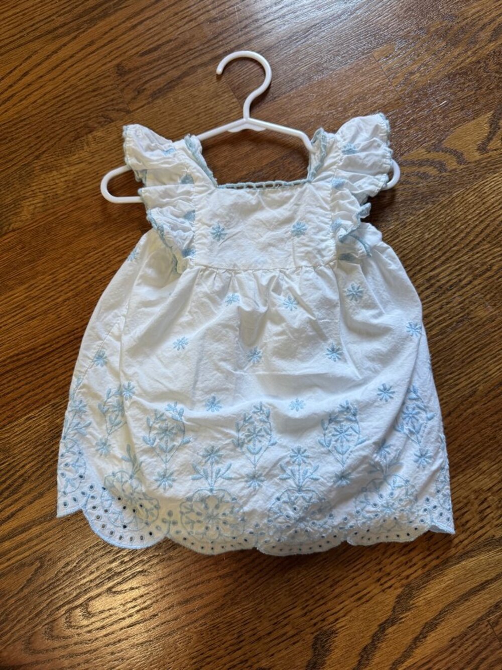 Rachel Zoe White Blue Floral Embroidered Eyelet Dress | 6-9 Months